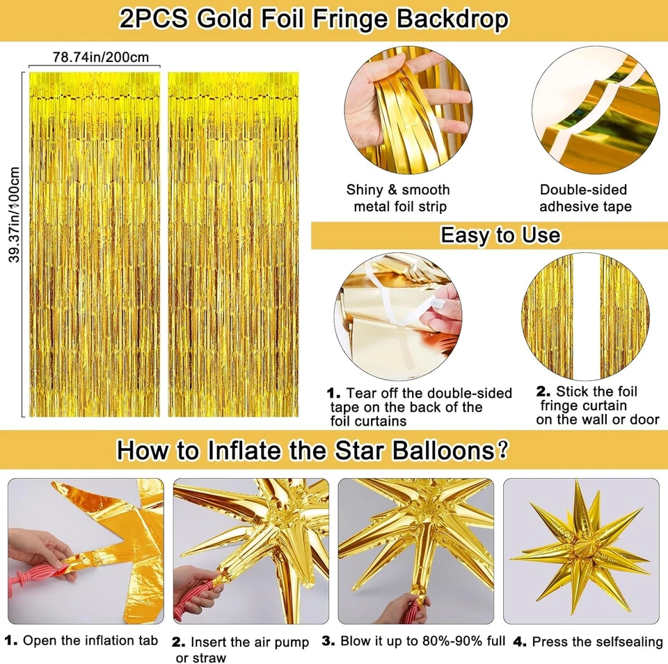 Decoraciones de fiesta negras y doradas para hombre mujer, telón de fondo de feliz cumpleaños... Foto 3 de 4