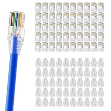 RJ45 Connectors 100+100 Pack - 100 Cat6 Plugs  100 Strain Relief BootsTranspa...