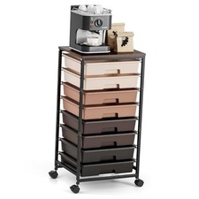 Rolling Carts with Wheels, 8-Drawer Utility Cart, Wooden Tabletop Brown