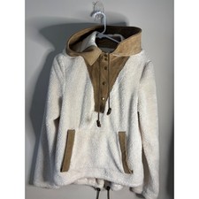 TEXTILE Elizabeth and James Cream Fuzzy Suede Trim Hooded Pullover