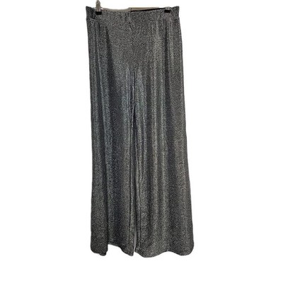 Final Touch Women s Wide Leg Pants L Silver Black Sparkle Elastic Waist NWOT