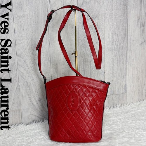 Yves Saint Laurent YSL Quilted Red Leather Crossbody Shoulder Bag Vintage