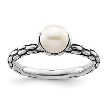 Sterling Silver Stackable Expressions Freshwater Cultured Pearl Ring Size 8
