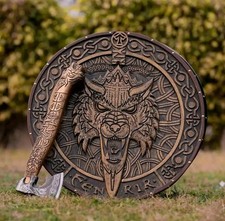 Handmade Viking Axe and Shield Set Engraved Norse Inspired Wall Display