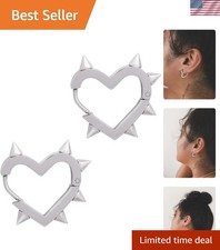 Stylish Silver Titanium Steel Spike Heart Hoop Earrings - Gothic Punk Aesthetic