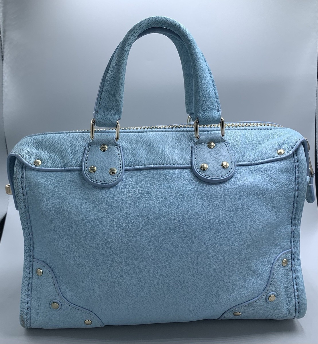 EUC Coach Rhyder 24 Pale Blue Leather Gold Turnlock Satchel Bag