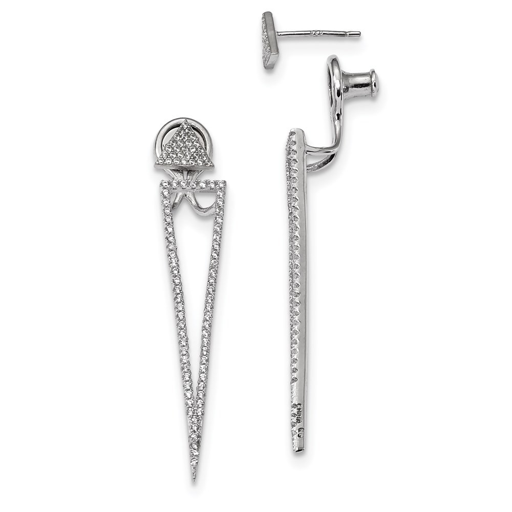 Sterling Silver Cubic Zirconia Front & Back Triangle Drop & Dangle Earrings