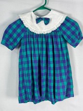 Vintage Prairie Dress Girls 4T Plaid Flannel Bib Collar Cotton USA O'Neal Dallas