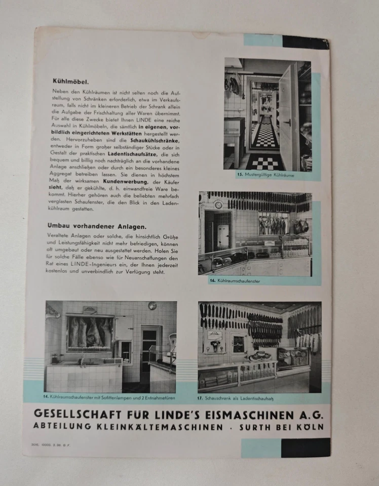 Linde Kühlung für die Metzgerei Prospekt 1938 Surth Köln  selten - Bild 3 von 3