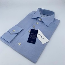 Eton Dress Shirt Men's 15 1/2-39 Blue Signature Twill Formal Slim Fit Button Up