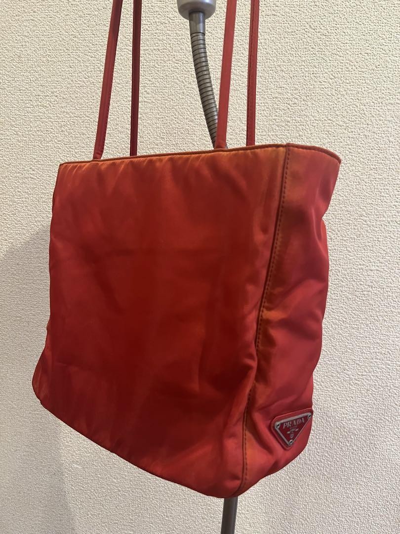 PRADA Red Nylon Tote Bag with Leather Accents SV204108