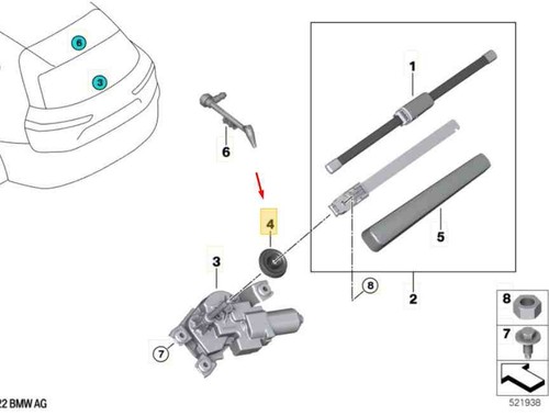 BMW iX I20 Tülle Heckscheibenwischermotor 67637954725 NEU ORIGINAL