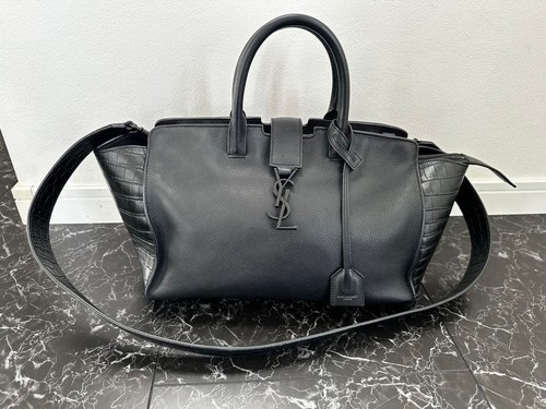 YSL Saint Laurent Baby Downtown Cabas Handbag Shoulder Bag Black Leather 2way