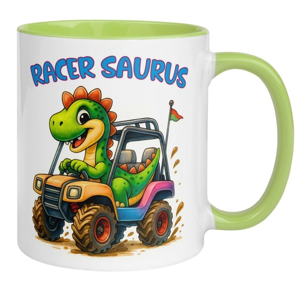 Tasse Dinosaurier – „Racer Saurus“ – Dino Geschenk Becher FüR Rennfahrer-image