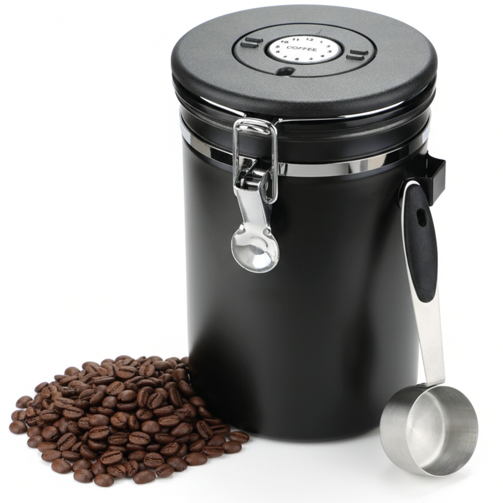 Coffee Bean Storage Container Large Airtight Steel Jar Canister + Spoon 1.8L