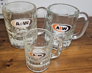 3 VTG 60's/70's A&W Root Beer Heavy Glass Mugs FLOATS "All American Food" 
