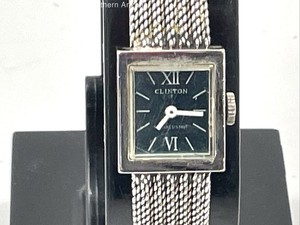 Vintage Stainless Steel Clinton Silver Tone Blue Dial Ladies Watch