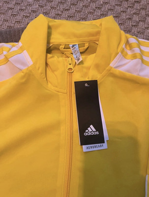 adidas AEROREADY Herren Trainingsjacke Gelb/Weiß Gr. L Reißverschluss Taschen