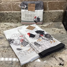 Kay Dee Designs Chicken/Rooster Farmers Market Towels Pot Holder 3-Piece New