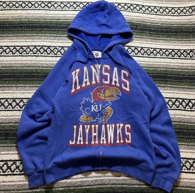 Champion Kansas Jayhawks Blue Fleece Graphic Full Zip Hoodie Men s M Long Sleeve