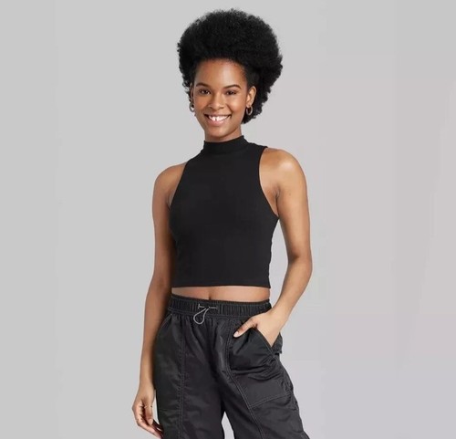 Wild Fable Women's XXL Tiny Tank Top Black Sleeveless Mock Turtleneck Crop New