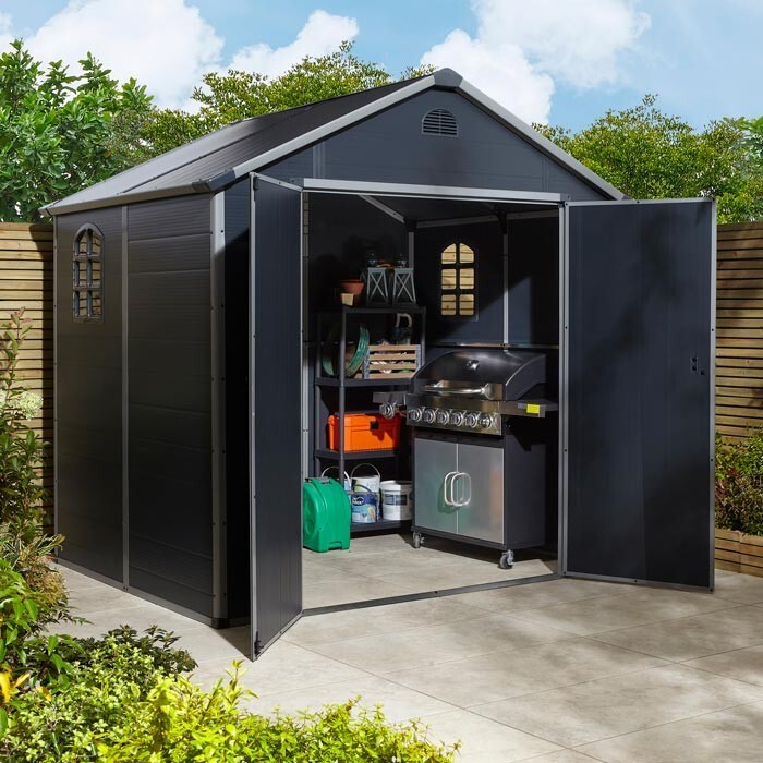 Rowlinson Airevale 8x6 Dark Grey Apex Shed Plastic Garden Storage Lockable
