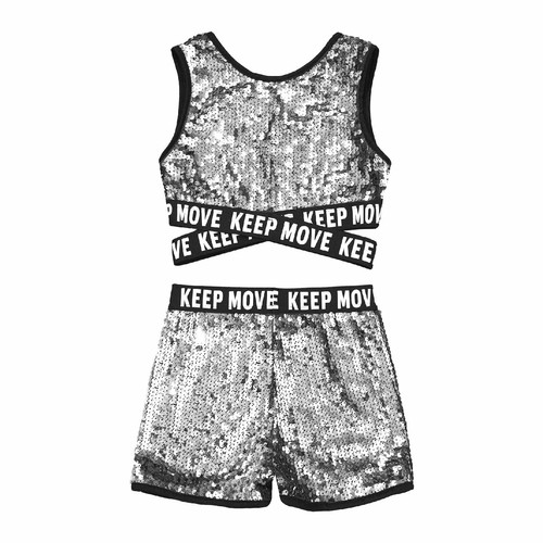 Kids Girls Shiny Sequins Dance Costume Suits Hip Hop Jazz Modern Dancing Outfits - Picture 56 of 62