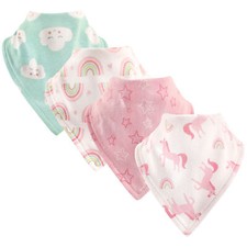 Luvable Friends Baby Girl Cotton Bandana Bibs 4pk, Rainbow, One Size