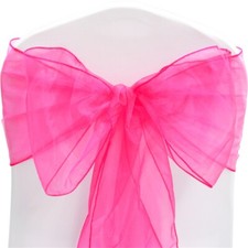 TtS Fuchsia ORGANZA SASHES Chair Cover Sash Fuller Bows Wedding Banquet Party