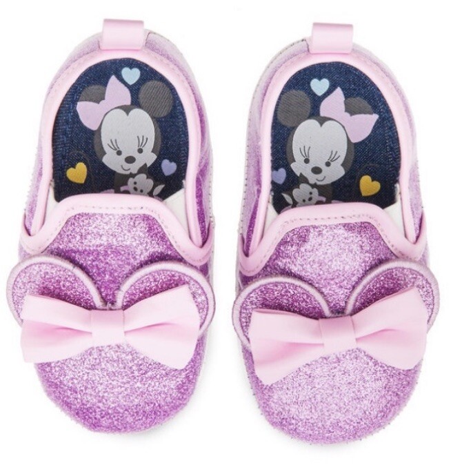 DISNEY Store MINNIE PINK Sparkle Crib SHOES Bow 0-6M 6-12M 12-18M Baby  Girls NEW