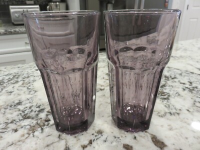 2 Libbey Duratuff GIBRALTAR 16 oz Amethyst Purple 8 Panel 6.25'' Iced Tea Coolers