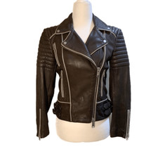 AllSaints Bixer Piped Biker Jacket Lamb Leather US 2 EU 34 UK 6 Women’s XS
