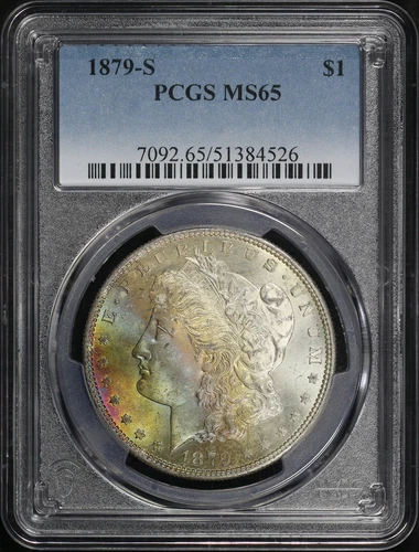 1879-S Morgan Dollar PCGS MS-65 - Banded Rainbow Obverse Toning!