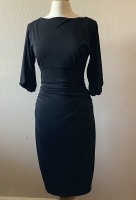 David Meister Black Ruched Sheath  Dress Sz 6