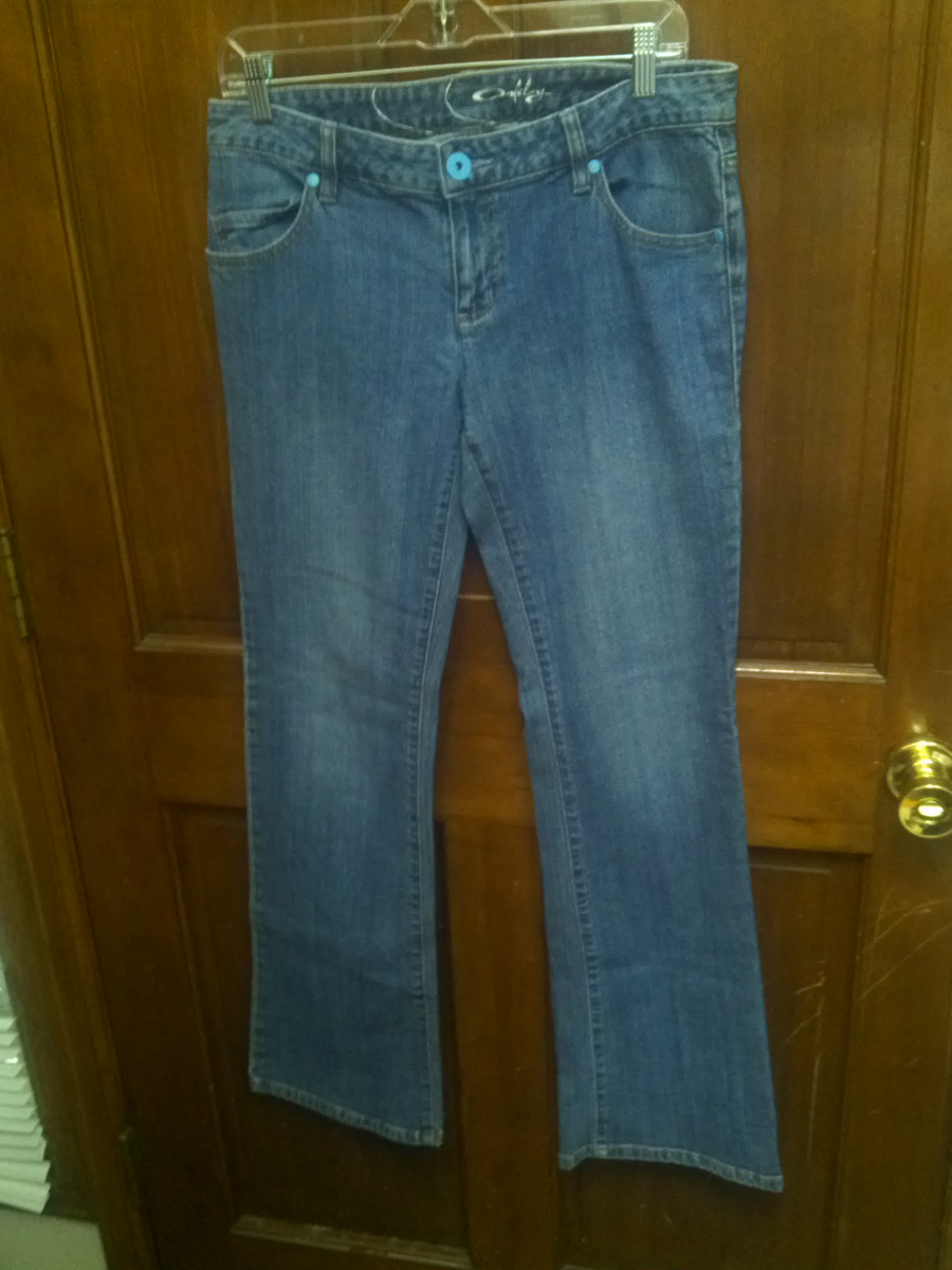 OAKLEY DENIM LOW RISE BOOT CUT BLUE BUTTON JEANS COTTON STRETCH  