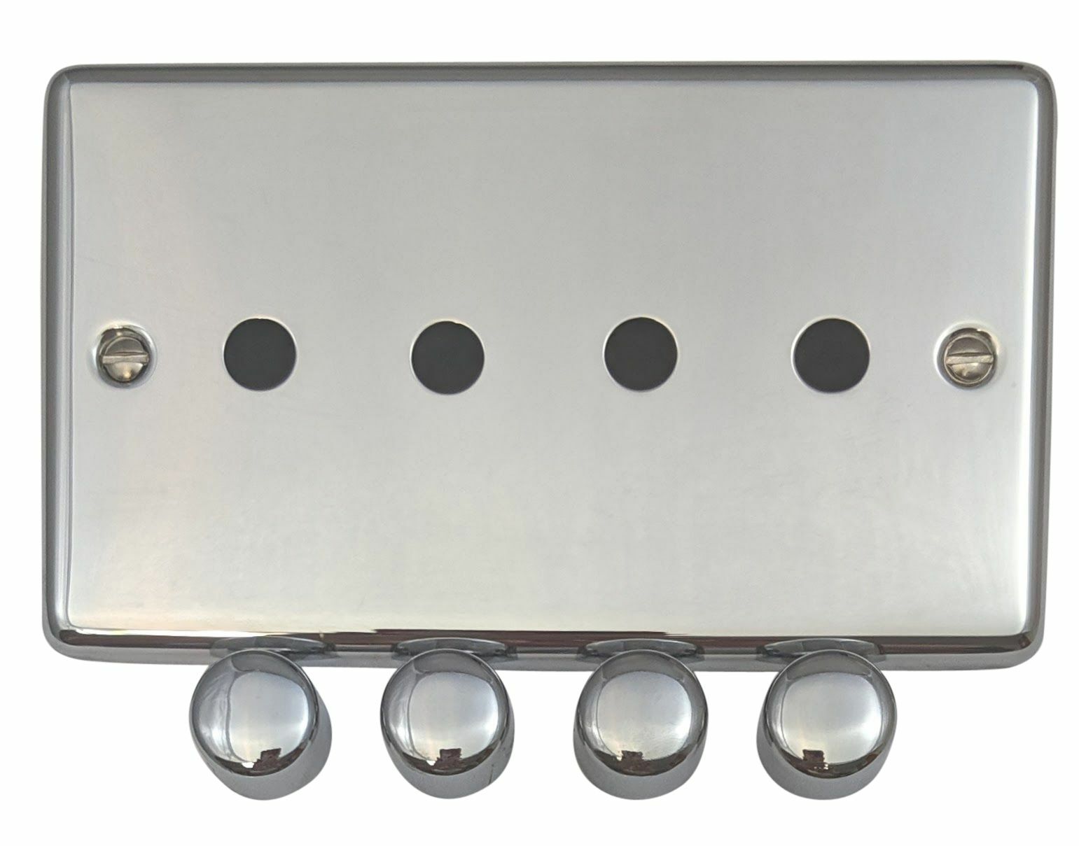 G&H CC14-PK Standard Plate Polished Chrome 4 Gang Dimmer Plate inc Dimmer Knobs