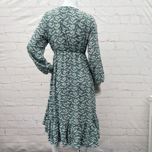 Womens long sleeve Round neck Floral Printed irregular hem pleated ruffle midi L - Picture 6 of 10
