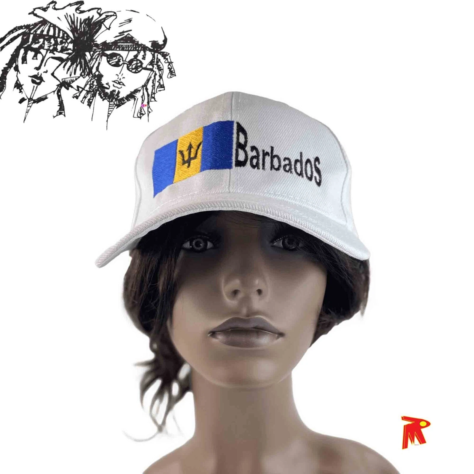 Barbados Design white baseball Cap adjustable for Summer wear casual wear