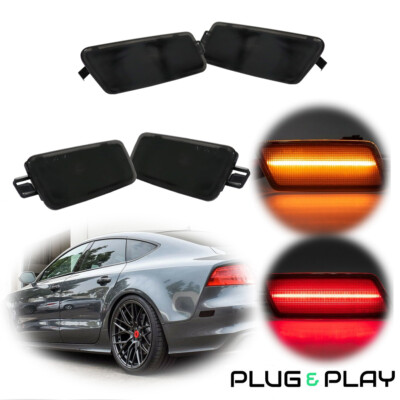 4PCS Black F/R Amber&Red LED Side Marker Lights For 12-18 Audi A7 S7 RS7 Quattro