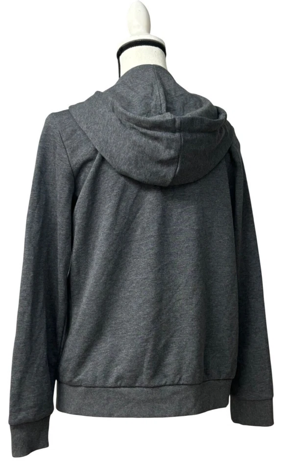 Sudadera con capucha de felpa francesa lineal con cremallera completa Adidas para mujer, gris jaspeado oscuro, talla M Foto 3 de 4