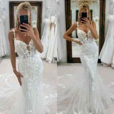 Mermaid Wedding Dresses Sweep Train V Neck Summer Beach Grass Bridal Gowns