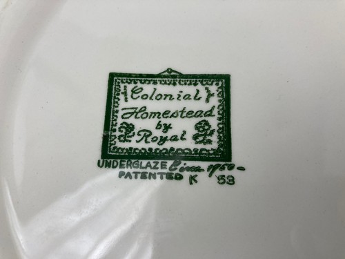 Vintage Colonial Homestead Handled Plate Green Serving Dish 10.25” By Royal ‘50s - Picture 5 of 12