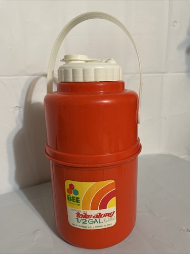 VTG 1/2GALLON BEE PLASTICS take a long Orange BEVERAGE COOLER Jug Tumbler USA - 第 1/10 張圖片