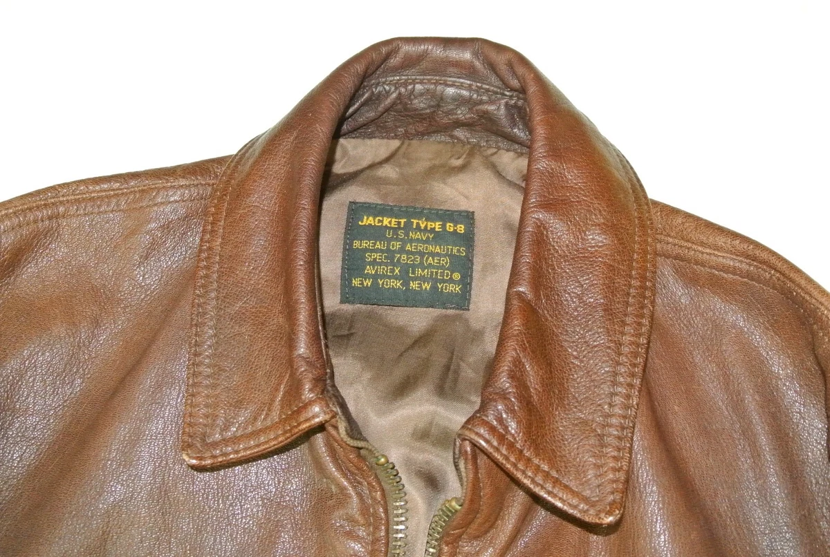 US Navy Avirex G-8 Goatskin Brown Leather Flight Jacket 40R Free Shipping
