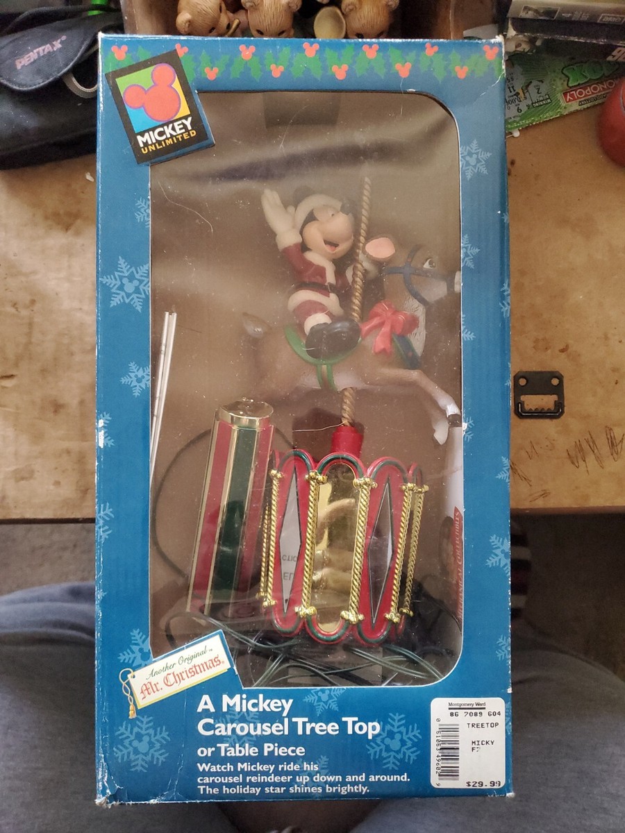 VTG A Mickey Mouse Carousel Tree Top W/Lighted Star Mr. Christmas