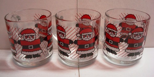 Luminarc Arcoroc Santa Claus Christmas France 6 Glass Coffee Cocoa Cups Mugs Vtg - Picture 5 of 11