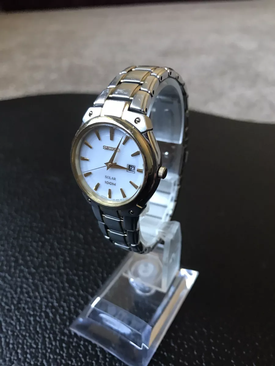 Seiko Ladies Modern Two Toned Solar Watch V137 0AX0 w Box