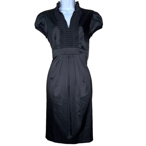 Signature London Style Black Cocktail Short Sleeve Dress Ruffled Collar Size 6 - 第 1/10 張圖片
