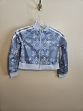 Adidas Girls Blue Floral Zip Up Floral Stripe Track Suit Jacket Size XS
