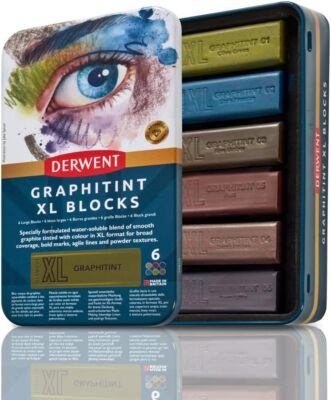 Derwent Graphitint XL Blocks 6 Tin, Set of 6, 60mm Assorted Colors 